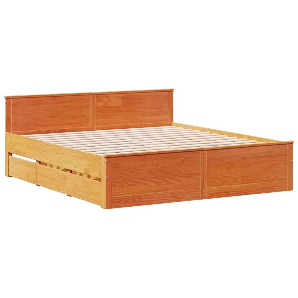 vidaXL Bed Frame without Mattress with Headboard Wax Brown 180x200 cm Super King Solid Wood Pine