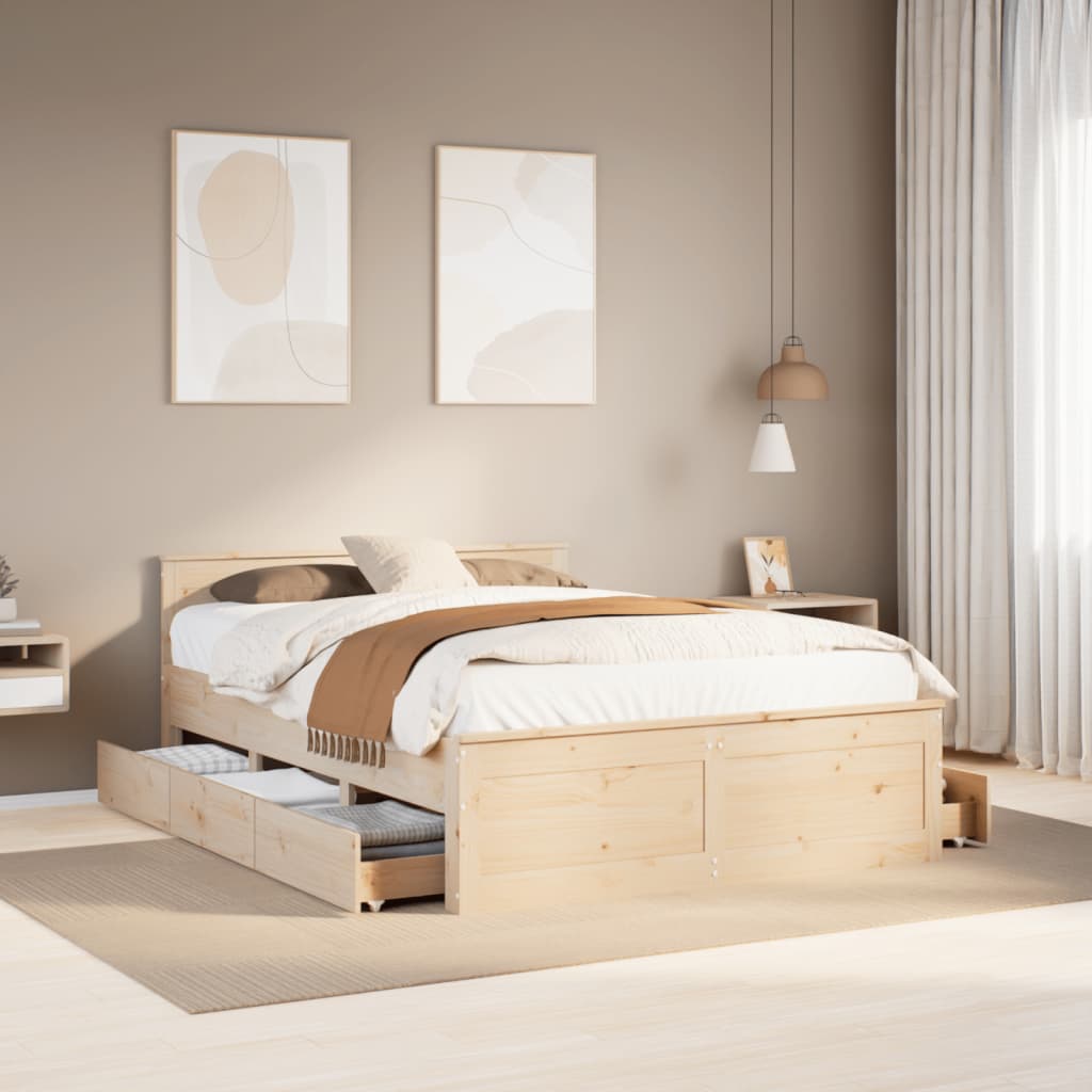 vidaXL Bed Frame without Mattress with Headboard 160x200 cm Solid Wood Pine
