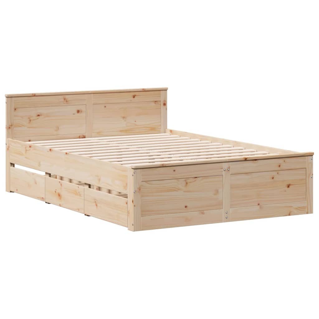 vidaXL Bed Frame without Mattress with Headboard 150x200 cm King Size Solid Wood Pine