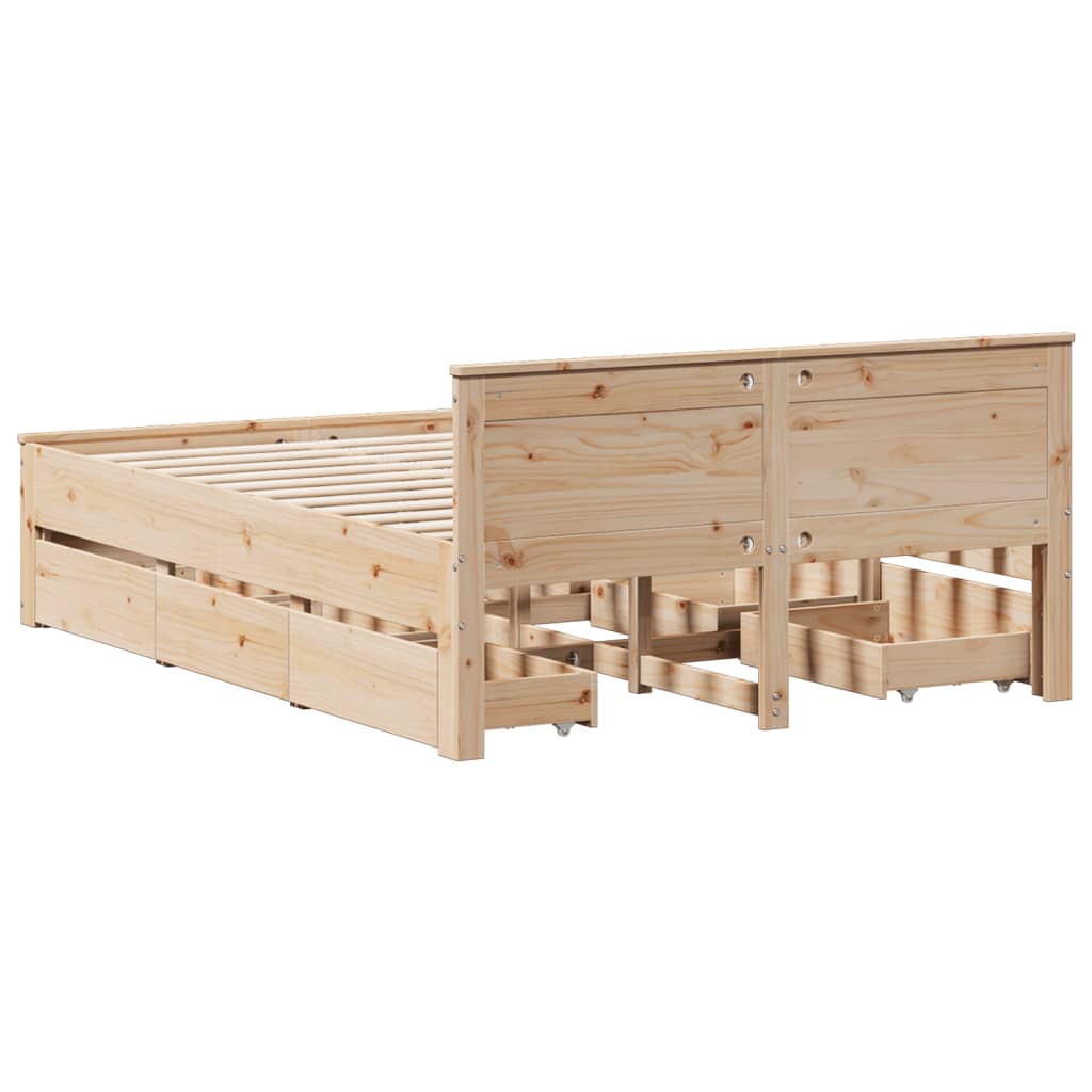 vidaXL Bed Frame without Mattress with Headboard 150x200 cm King Size Solid Wood Pine