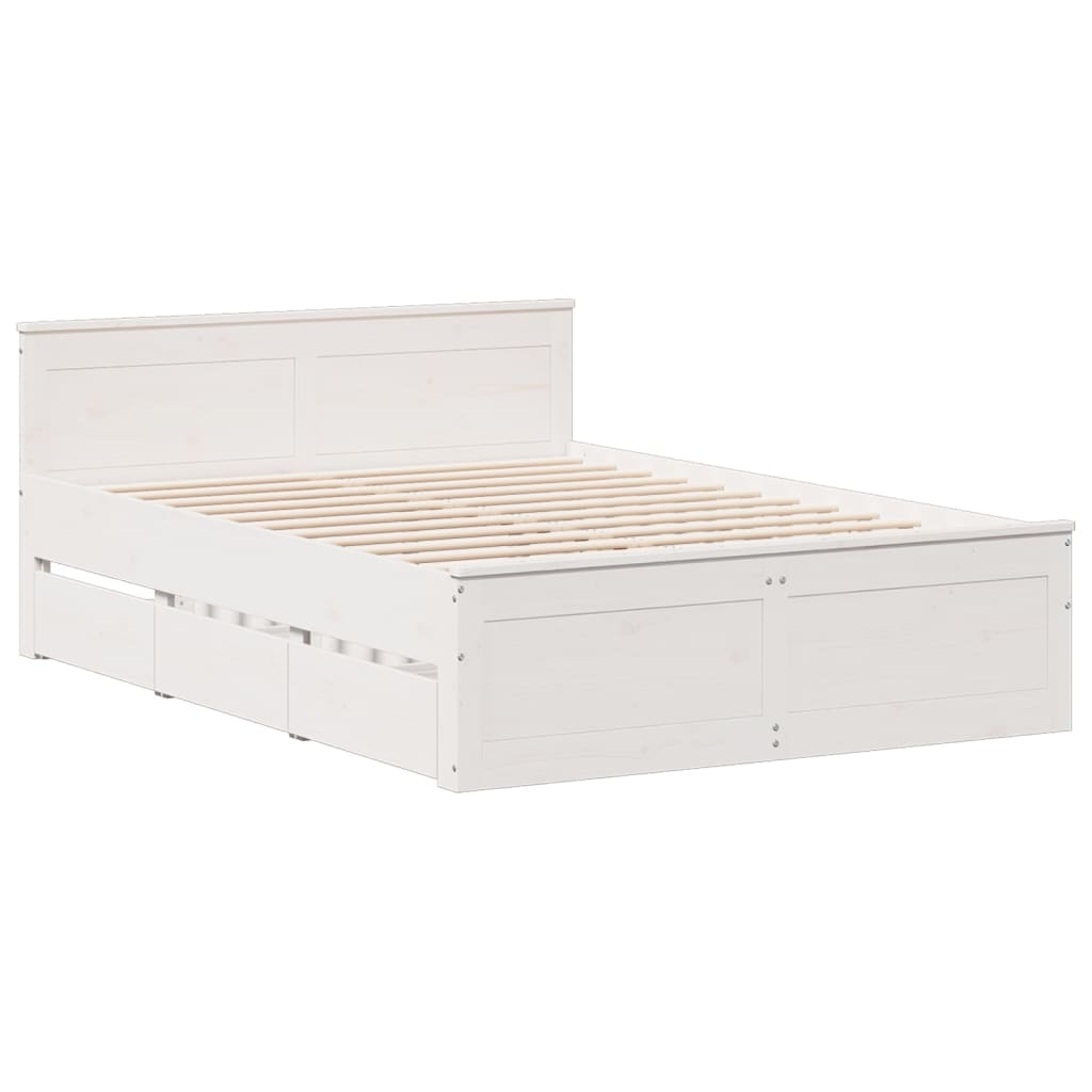 vidaXL Bed Frame without Mattress with Headboard White 150x200 cm King Size Solid Wood Pine