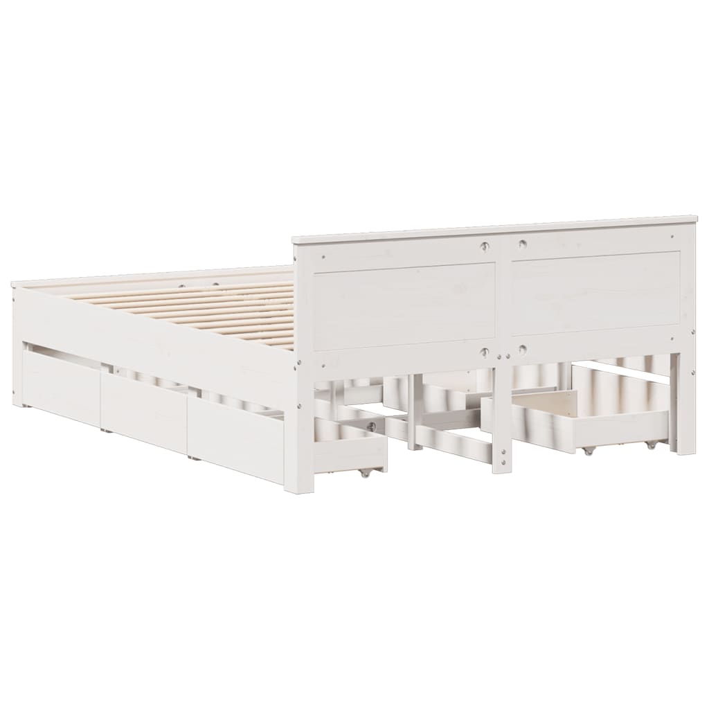 vidaXL Bed Frame without Mattress with Headboard White 150x200 cm King Size Solid Wood Pine