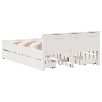 vidaXL Bed Frame without Mattress with Headboard White 150x200 cm King Size Solid Wood Pine