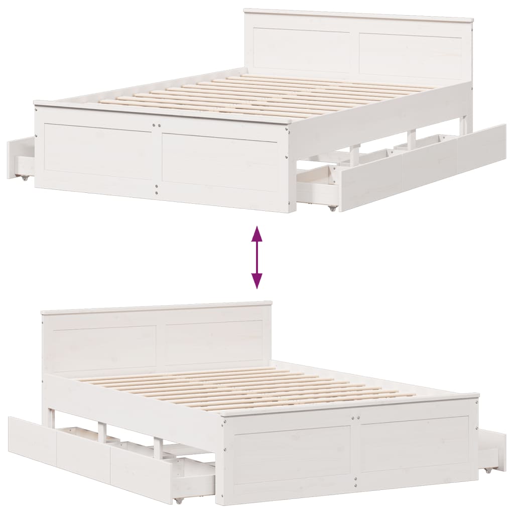 vidaXL Bed Frame without Mattress with Headboard White 150x200 cm King Size Solid Wood Pine
