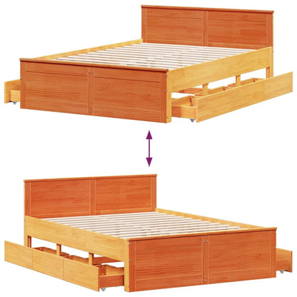 vidaXL Bed Frame without Mattress with Headboard Wax Brown 150x200 cm King Size Solid Wood Pine