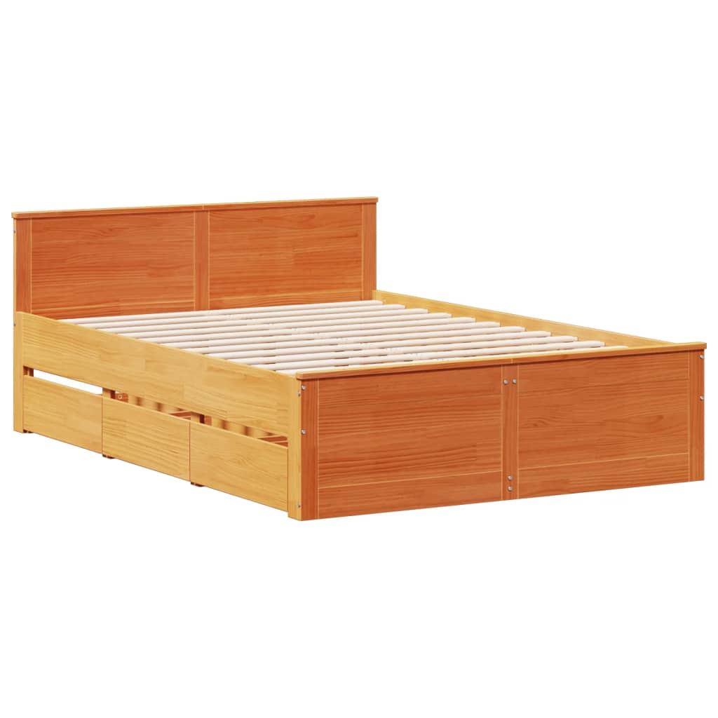 vidaXL Bed Frame without Mattress with Headboard Wax Brown 140x200 cm Solid Wood Pine