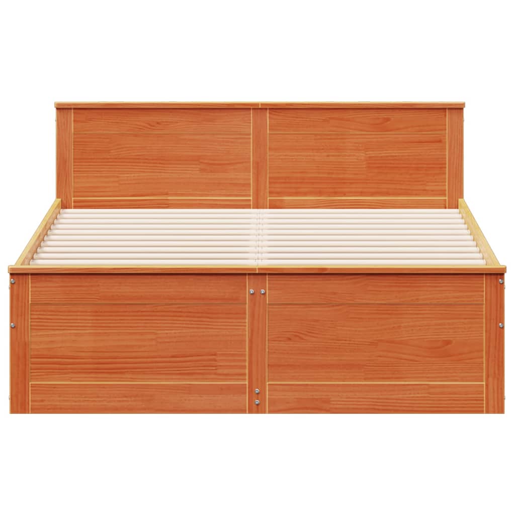 vidaXL Bed Frame without Mattress with Headboard Wax Brown 140x200 cm Solid Wood Pine