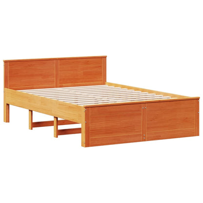 vidaXL Bed Frame without Mattress with Headboard Wax Brown 140x200 cm Solid Wood Pine