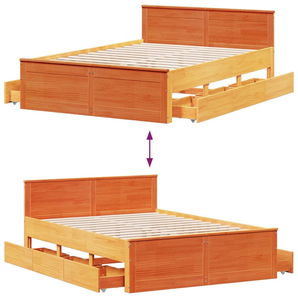 vidaXL Bed Frame without Mattress with Headboard Wax Brown 140x200 cm Solid Wood Pine