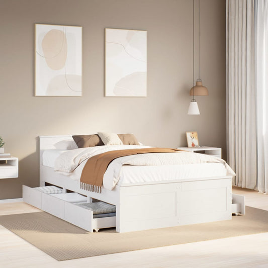 vidaXL Bed Frame without Mattress with Headboard White 120x200 cm Solid Wood Pine