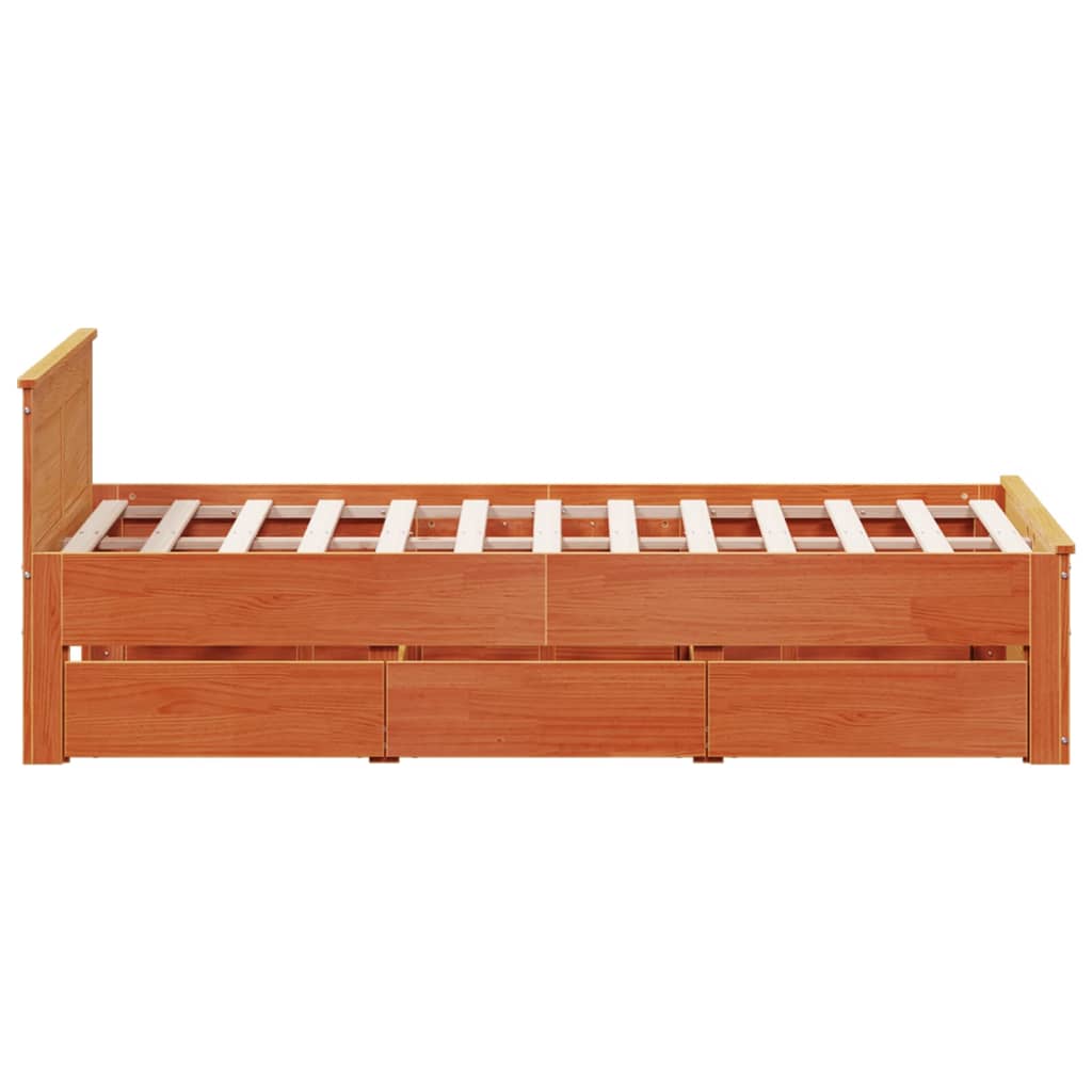 vidaXL Bed Frame without Mattress with Headboard Wax Brown 120x200 cm Solid Wood Pine