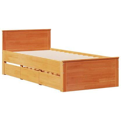 vidaXL Bed Frame without Mattress with Headboard Wax Brown 100x200 cm Solid Wood Pine