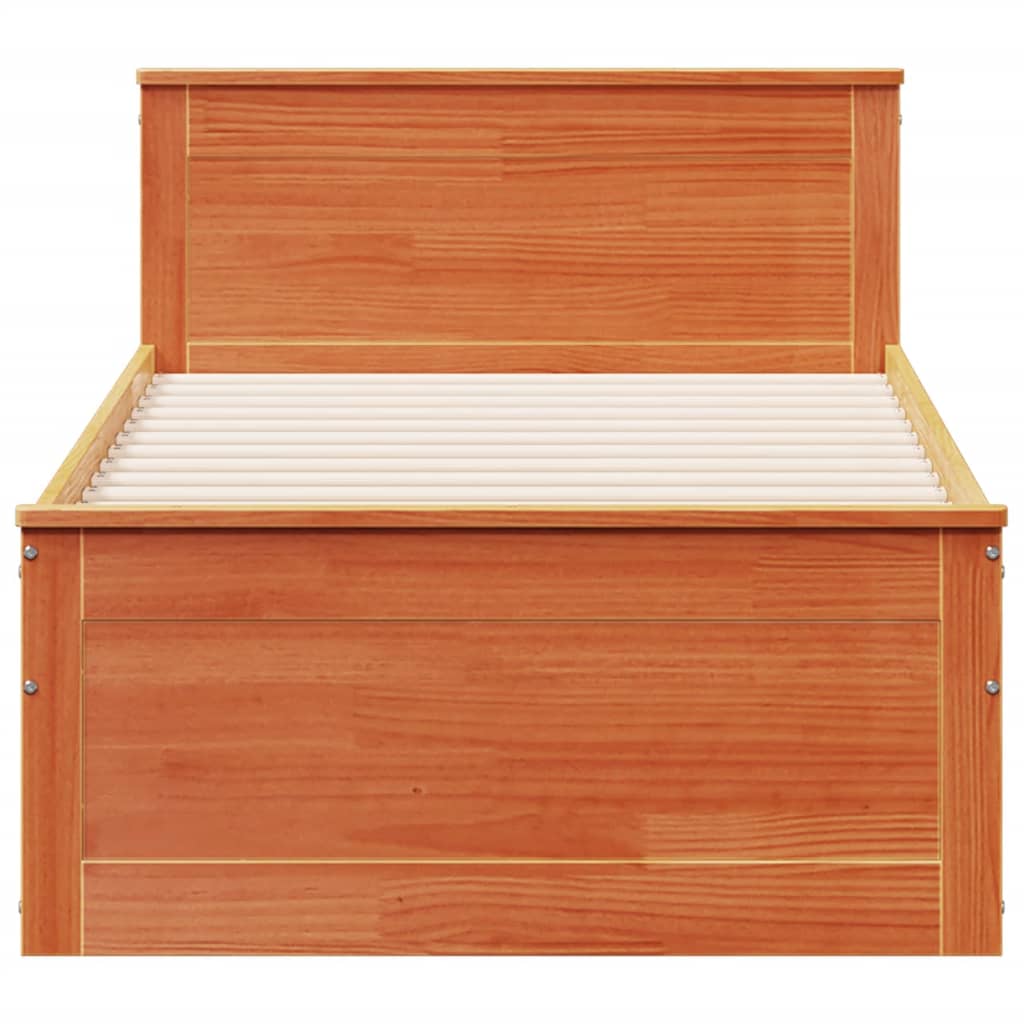 vidaXL Bed Frame without Mattress with Headboard Wax Brown 100x200 cm Solid Wood Pine