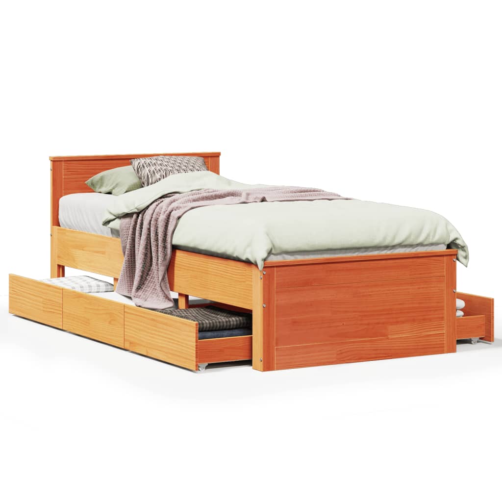 vidaXL Bed Frame without Mattress with Headboard Wax Brown 90x200 cm Solid Wood Pine