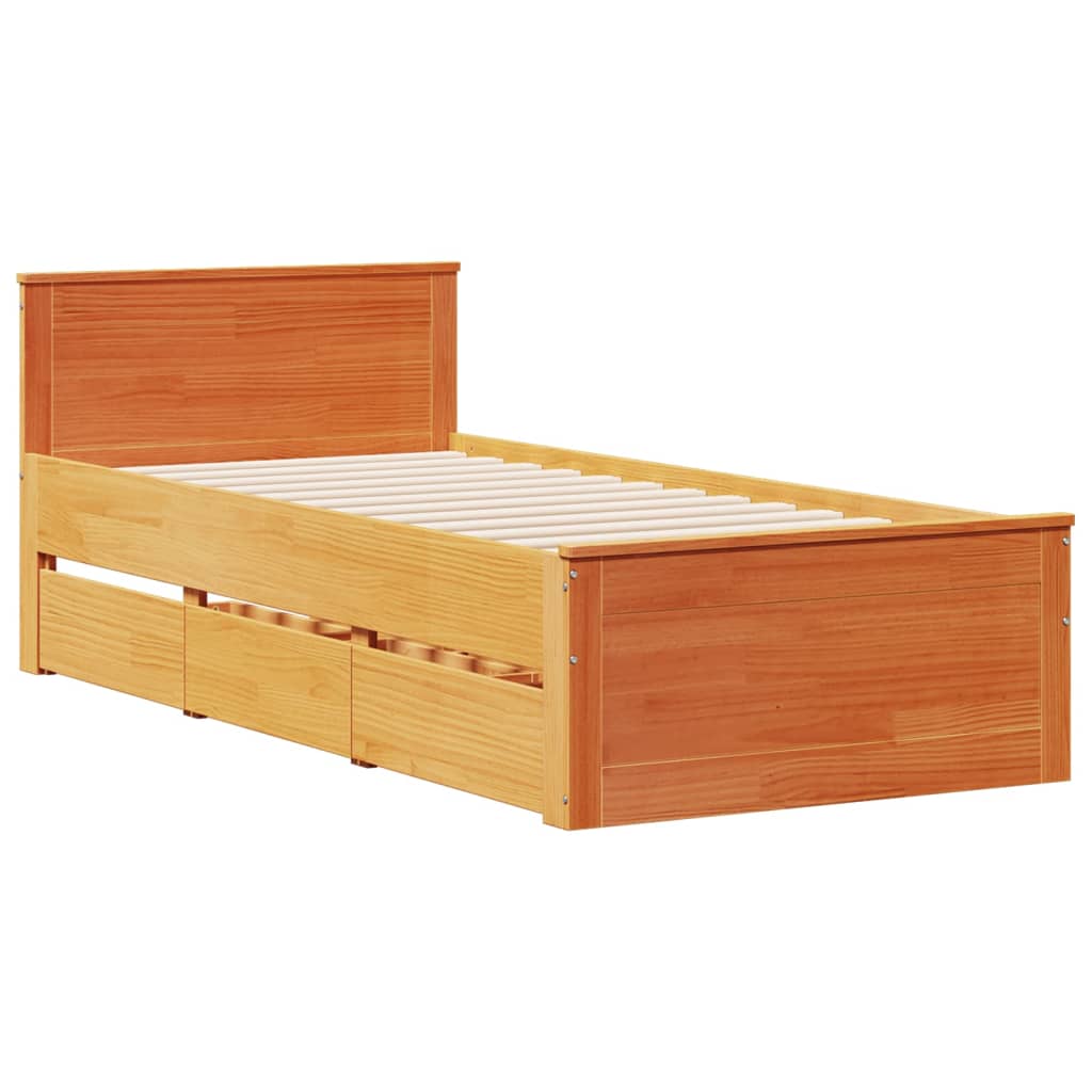 vidaXL Bed Frame without Mattress with Headboard Wax Brown 90x200 cm Solid Wood Pine