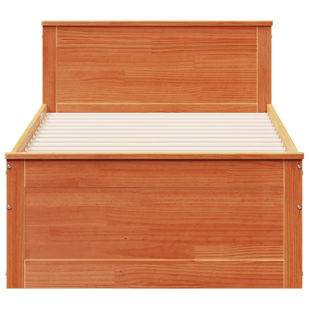 vidaXL Bed Frame without Mattress with Headboard Wax Brown 90x200 cm Solid Wood Pine