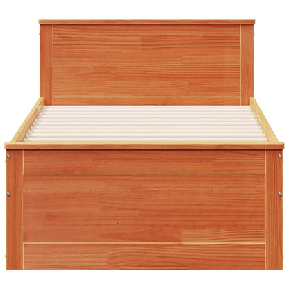 vidaXL Bed Frame without Mattress with Headboard Wax Brown 90x200 cm Solid Wood Pine