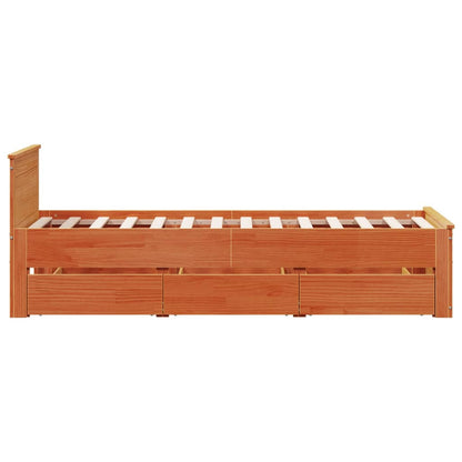 vidaXL Bed Frame without Mattress with Headboard Wax Brown 90x200 cm Solid Wood Pine