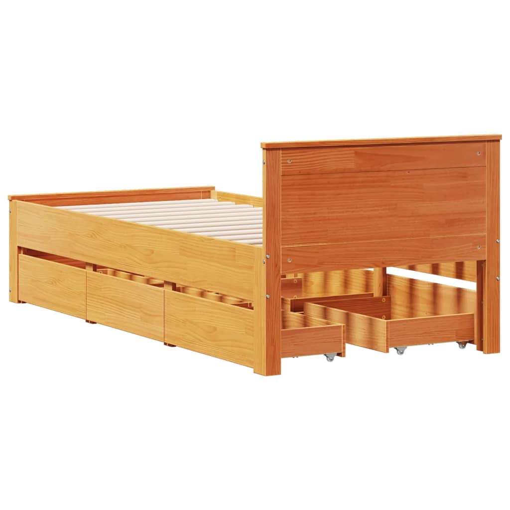 vidaXL Bed Frame without Mattress with Headboard Wax Brown 90x200 cm Solid Wood Pine
