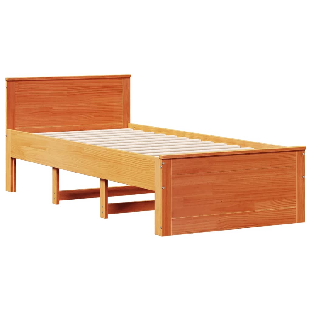 vidaXL Bed Frame without Mattress with Headboard Wax Brown 90x200 cm Solid Wood Pine