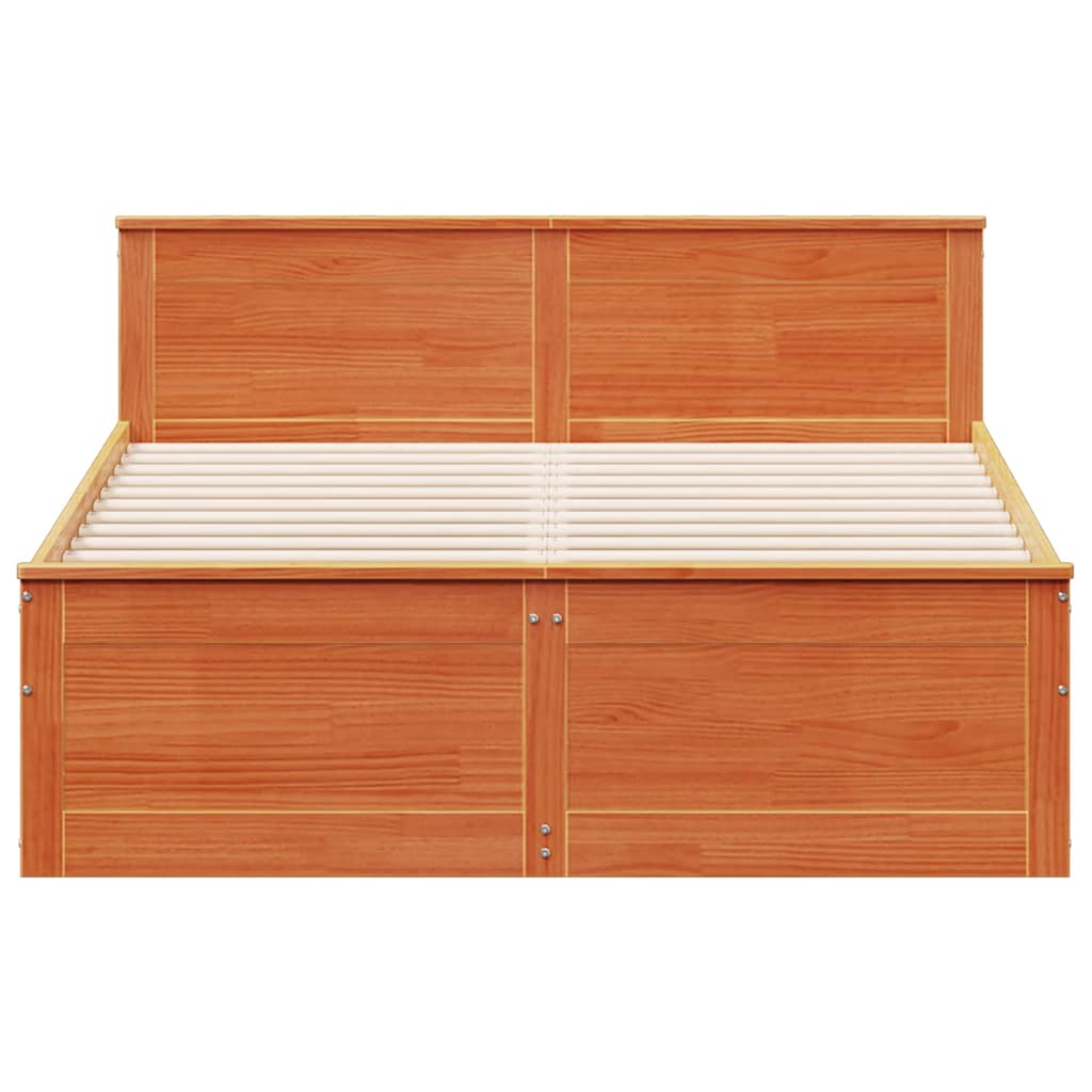 vidaXL Bed Frame without Mattress with Headboard Wax Brown 140x190 cm Solid Wood Pine