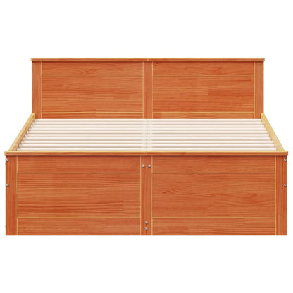 vidaXL Bed Frame without Mattress with Headboard Wax Brown 140x190 cm Solid Wood Pine