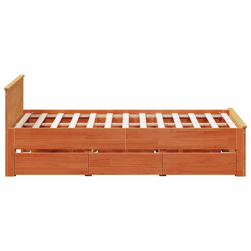 vidaXL Bed Frame without Mattress with Headboard Wax Brown 140x190 cm Solid Wood Pine