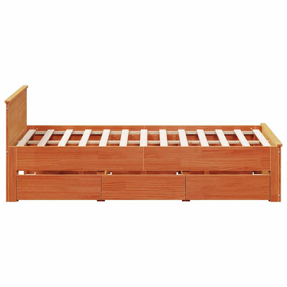 vidaXL Bed Frame without Mattress with Headboard Wax Brown 140x190 cm Solid Wood Pine