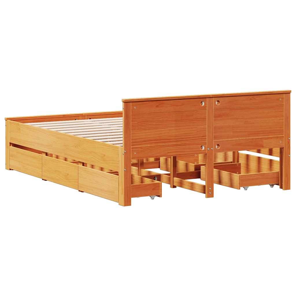 vidaXL Bed Frame without Mattress with Headboard Wax Brown 140x190 cm Solid Wood Pine
