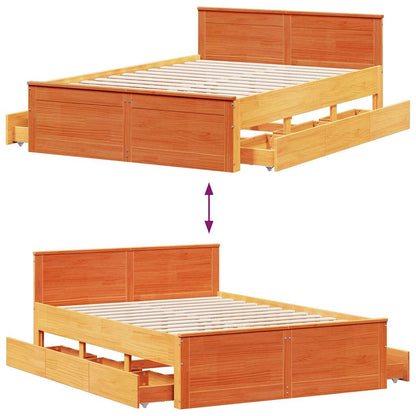 vidaXL Bed Frame without Mattress with Headboard Wax Brown 140x190 cm Solid Wood Pine