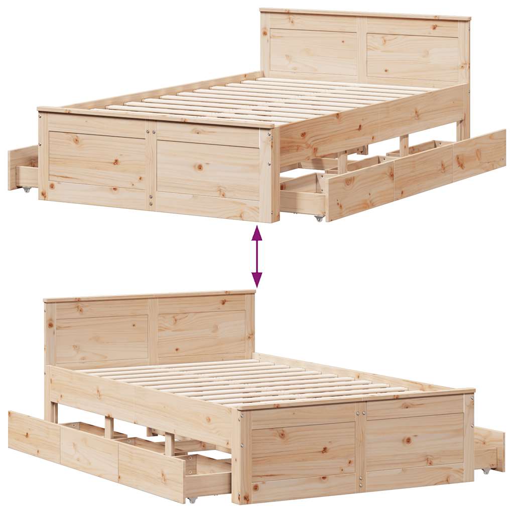 vidaXL Bed Frame without Mattress with Headboard 135x190 cm Double Solid Wood Pine