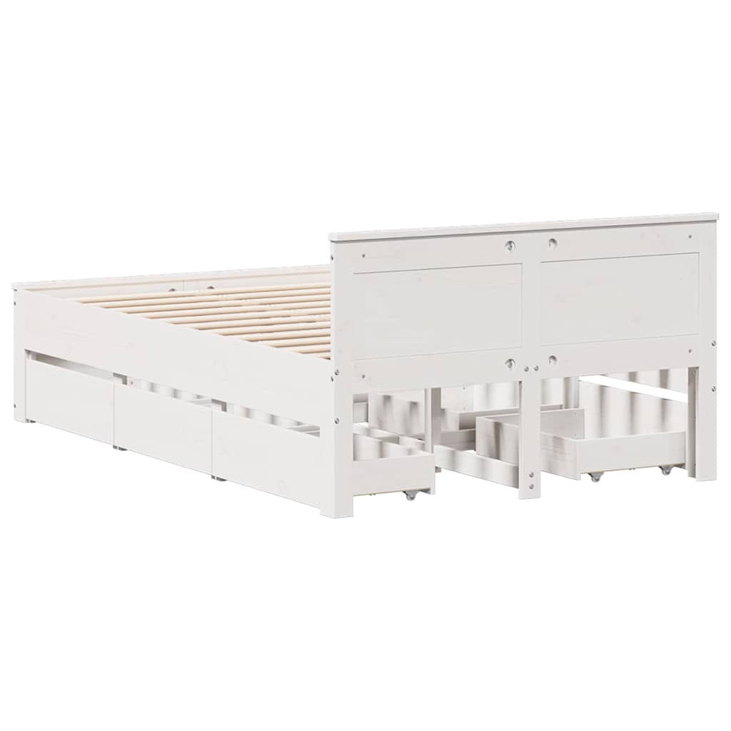 vidaXL Bed Frame without Mattress with Headboard White 135x190 cm Double Solid Wood Pine
