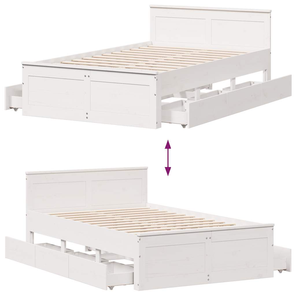 vidaXL Bed Frame without Mattress with Headboard White 135x190 cm Double Solid Wood Pine