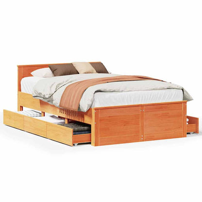 vidaXL Bed Frame without Mattress with Headboard Wax Brown 120x190 cm Small Double Solid Wood Pine