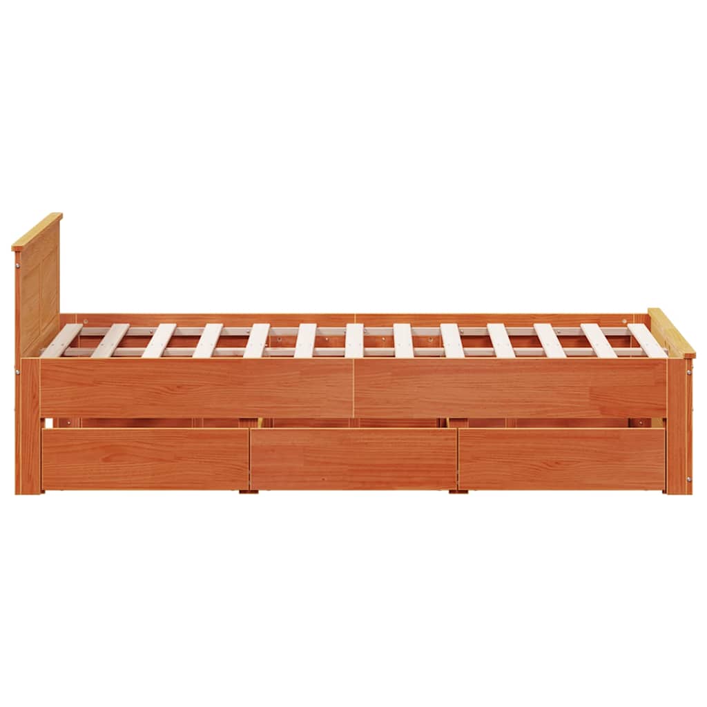 vidaXL Bed Frame without Mattress with Headboard Wax Brown 120x190 cm Small Double Solid Wood Pine