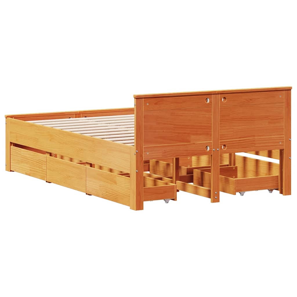 vidaXL Bed Frame without Mattress with Headboard Wax Brown 120x190 cm Small Double Solid Wood Pine