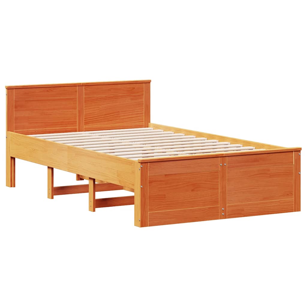 vidaXL Bed Frame without Mattress with Headboard Wax Brown 120x190 cm Small Double Solid Wood Pine