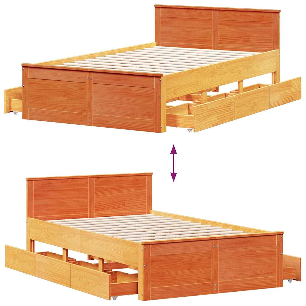 vidaXL Bed Frame without Mattress with Headboard Wax Brown 120x190 cm Small Double Solid Wood Pine