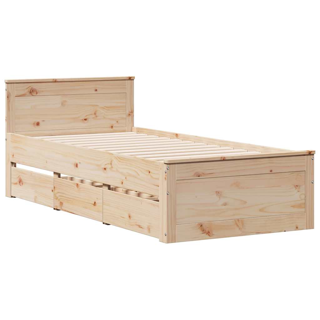 vidaXL Bed Frame without Mattress with Headboard 90x190 cm Single Solid Wood Pine