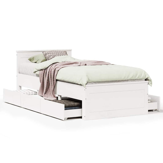 vidaXL Bed Frame without Mattress with Headboard White 90x190 cm Single Solid Wood Pine