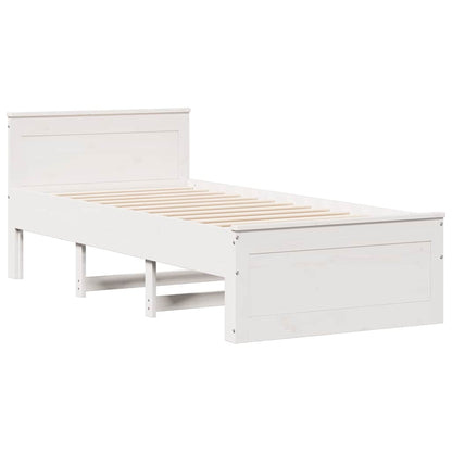 vidaXL Bed Frame without Mattress with Headboard White 90x190 cm Single Solid Wood Pine