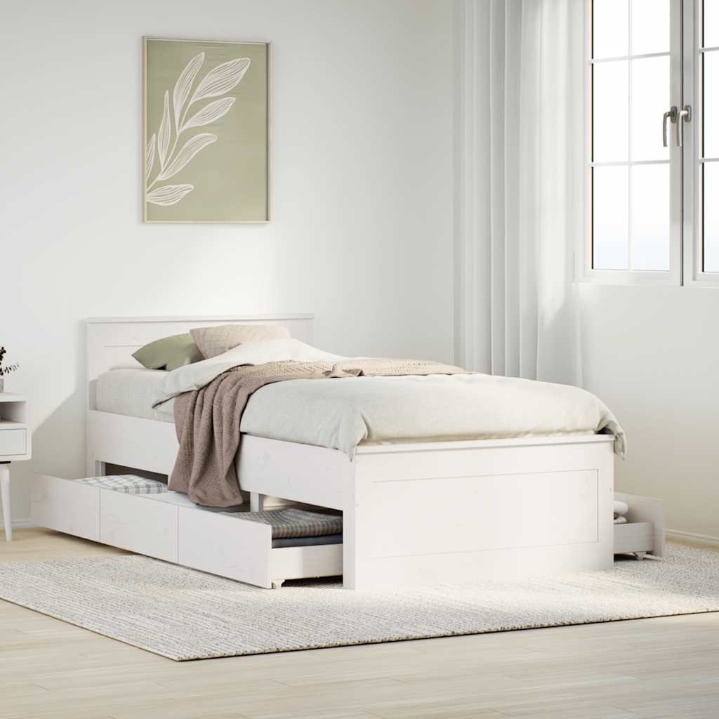 vidaXL Bed Frame without Mattress with Headboard White 90x190 cm Single Solid Wood Pine
