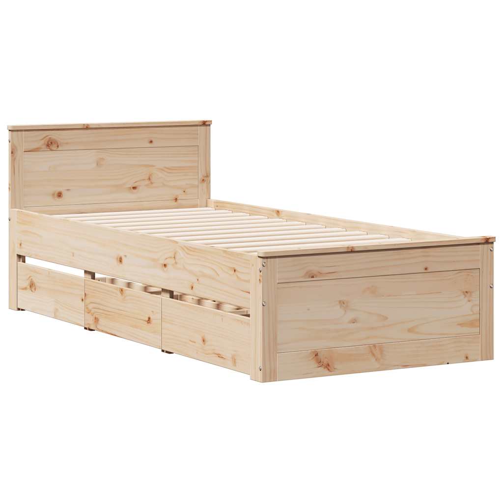 vidaXL Bed Frame without Mattress with Headboard 75x190 cm Small Single Solid Wood Pine