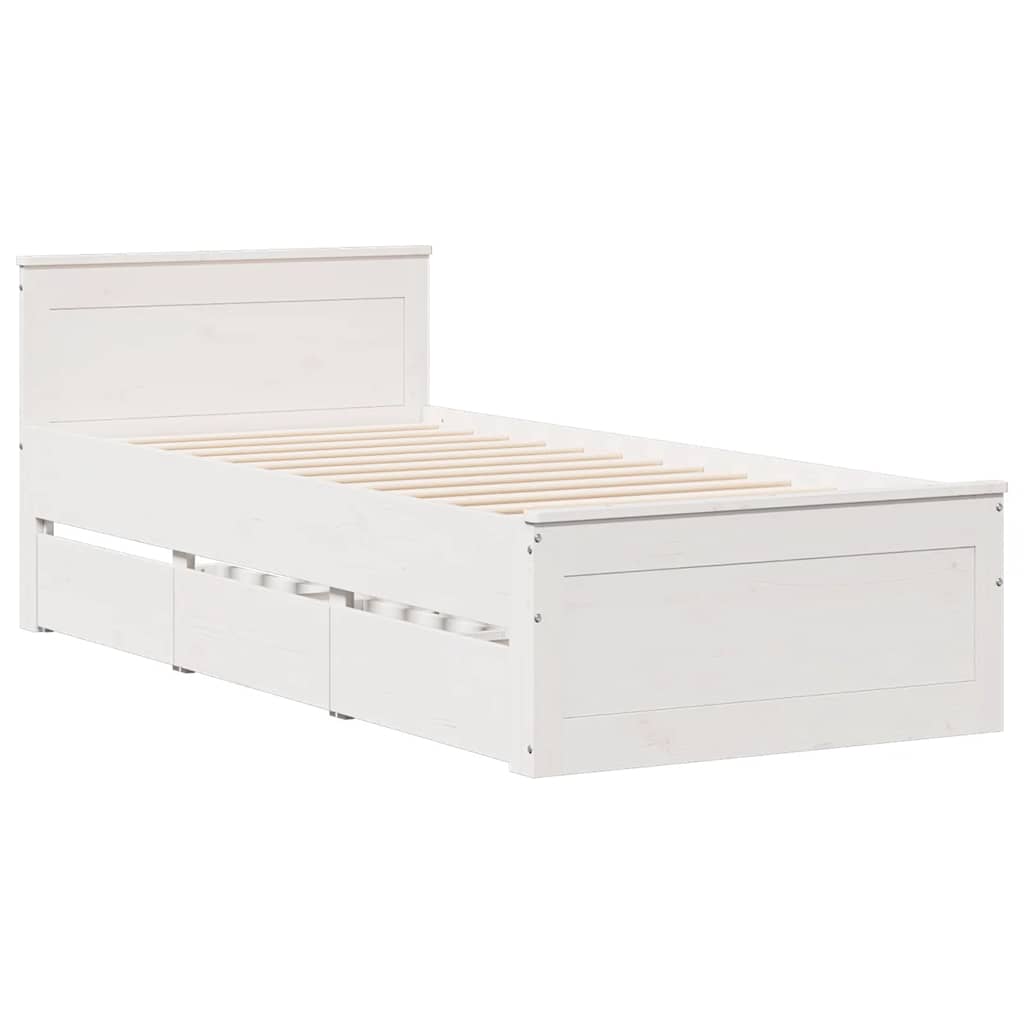 vidaXL Bed Frame without Mattress with Headboard White 75x190 cm Small Single Solid Wood Pine