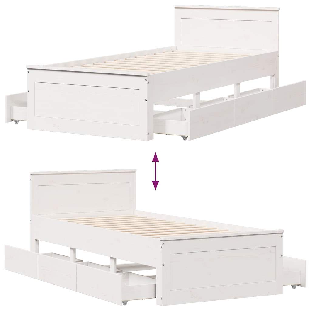 vidaXL Bed Frame without Mattress with Headboard White 75x190 cm Small Single Solid Wood Pine