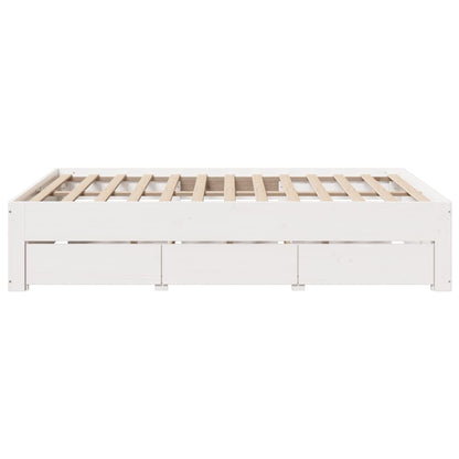 vidaXL Bed Frame without Mattress with Drawers White 150x200 cm King Size Solid Wood Pine