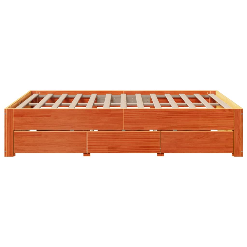 vidaXL Bed Frame without Mattress with Drawers Wax Brown 150x200 cm King Size Solid Wood Pine