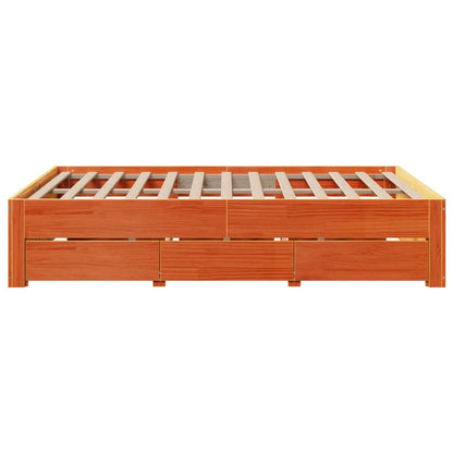 vidaXL Bed Frame without Mattress with Drawers Wax Brown 150x200 cm King Size Solid Wood Pine