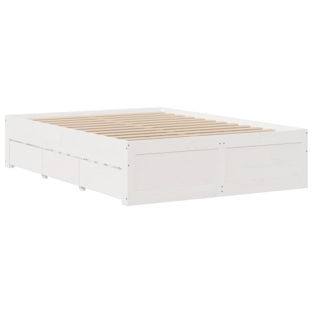 vidaXL Bed Frame without Mattress with Drawers White 140x200 cm Solid Wood Pine