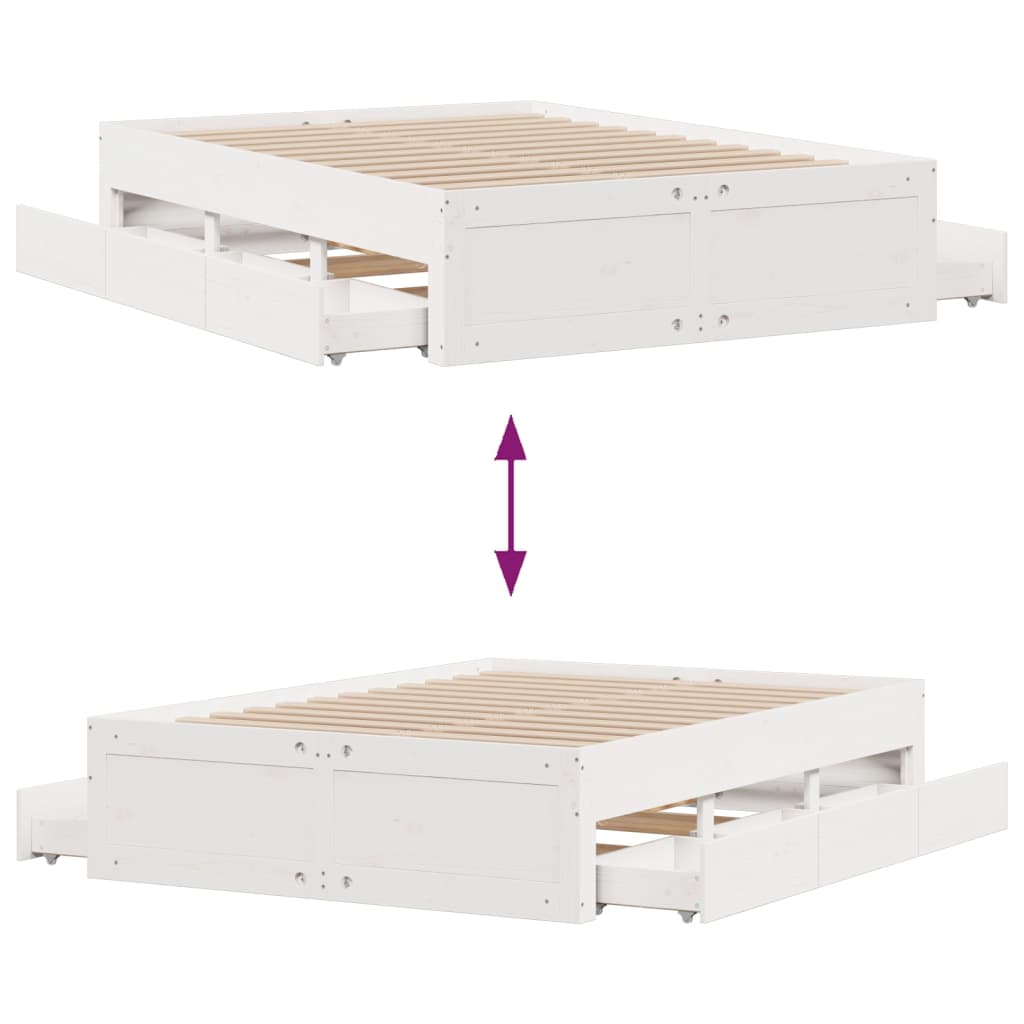 vidaXL Bed Frame without Mattress with Drawers White 140x200 cm Solid Wood Pine